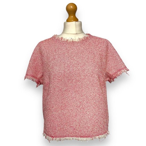 Hush Top 10 Pink Melange Textured Cotton Blend Raw Edge Frayed Boxy Boho - Picture 2 of 11